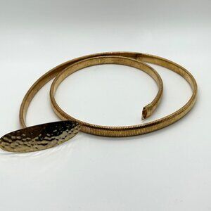 Vintage Snake Chain Stretch Belt Gold-tone Hammered Oval Buckle 80s Boho